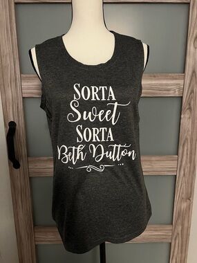 Graphic Sleeveless Tee "Sorta Sweet Sorta Beth Dutton" - Dark Gray & White
